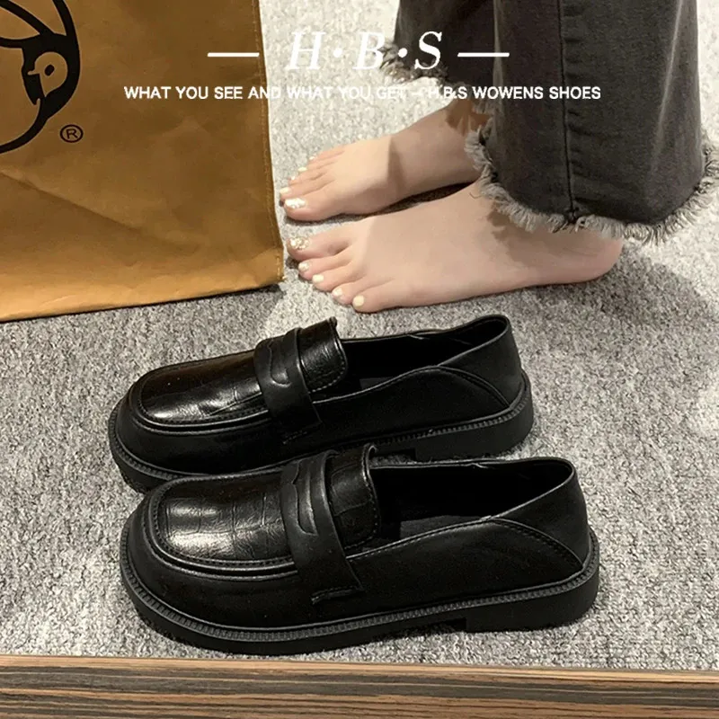 Zapatos de mujer de piel Oxford con plataforma y tacón bajo, de estilo británico, de piel de enfermera, color negro, talla S 240904_voghion.com