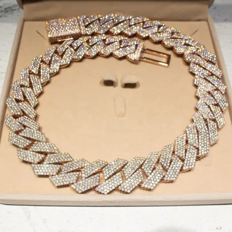Premium Quality Hip hop Moissanite Sterling Sier Iced Out Baguette Diamond Cuban Chain for Men women_voghion.com