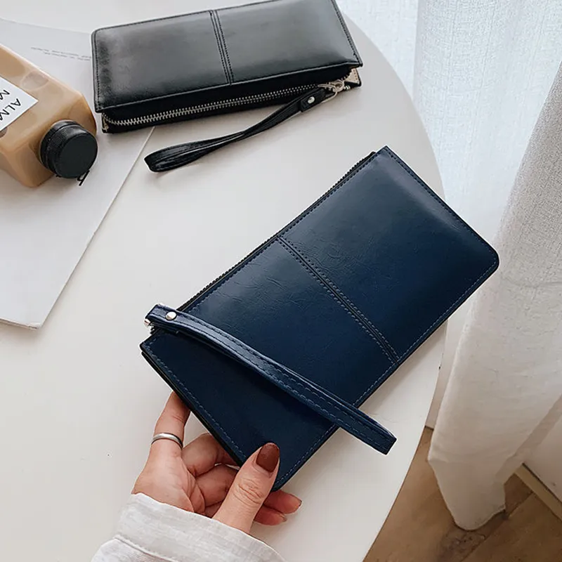 Yogodlns Fashion Solid Color Wallet Female PU Leather Handbag Long Zipper Clutch Card Holder Coin Purse Multi-layer_voghion.com