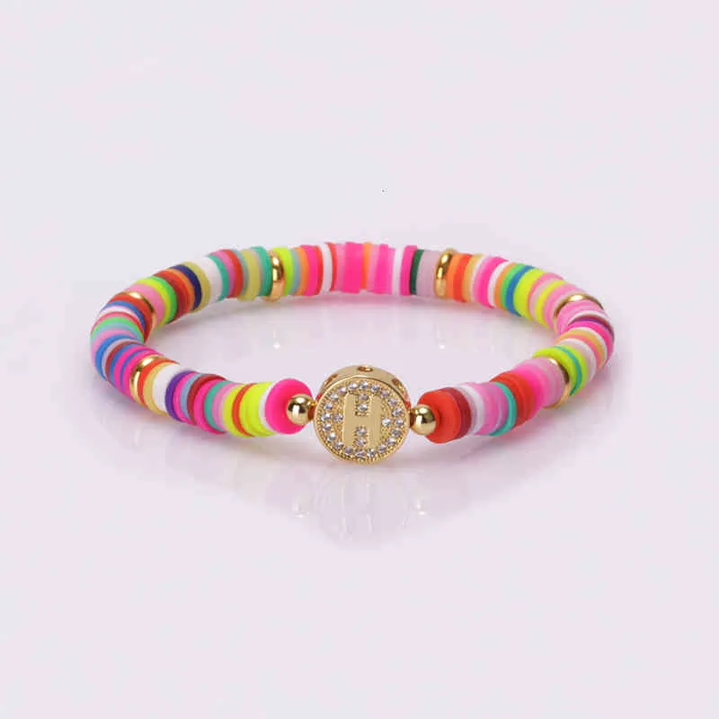 Bohemia Gypsy Gold Initial 26 Alphabet Letter Name Charm Coloful Rainbow Silicone Plastic Beaded Bracelets For Women Man_voghion.com