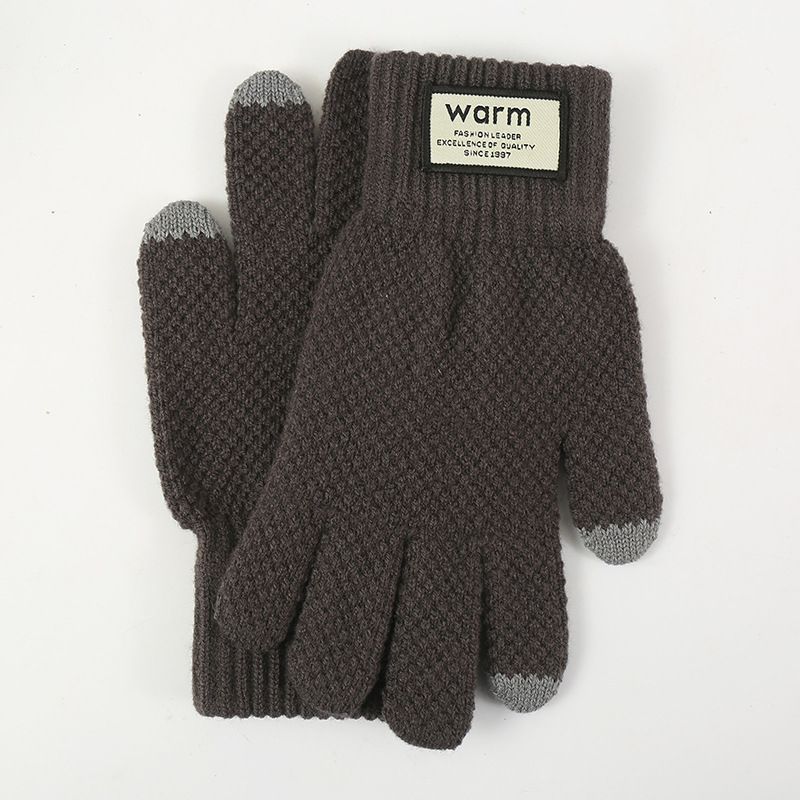 Gestrickte Handschuhe für Herren-Fahrradhandschuhe mit Plüsch und dicker Isolierung, winddichter Touchscreen im Winter, Strickhandschuhe_voghion.com