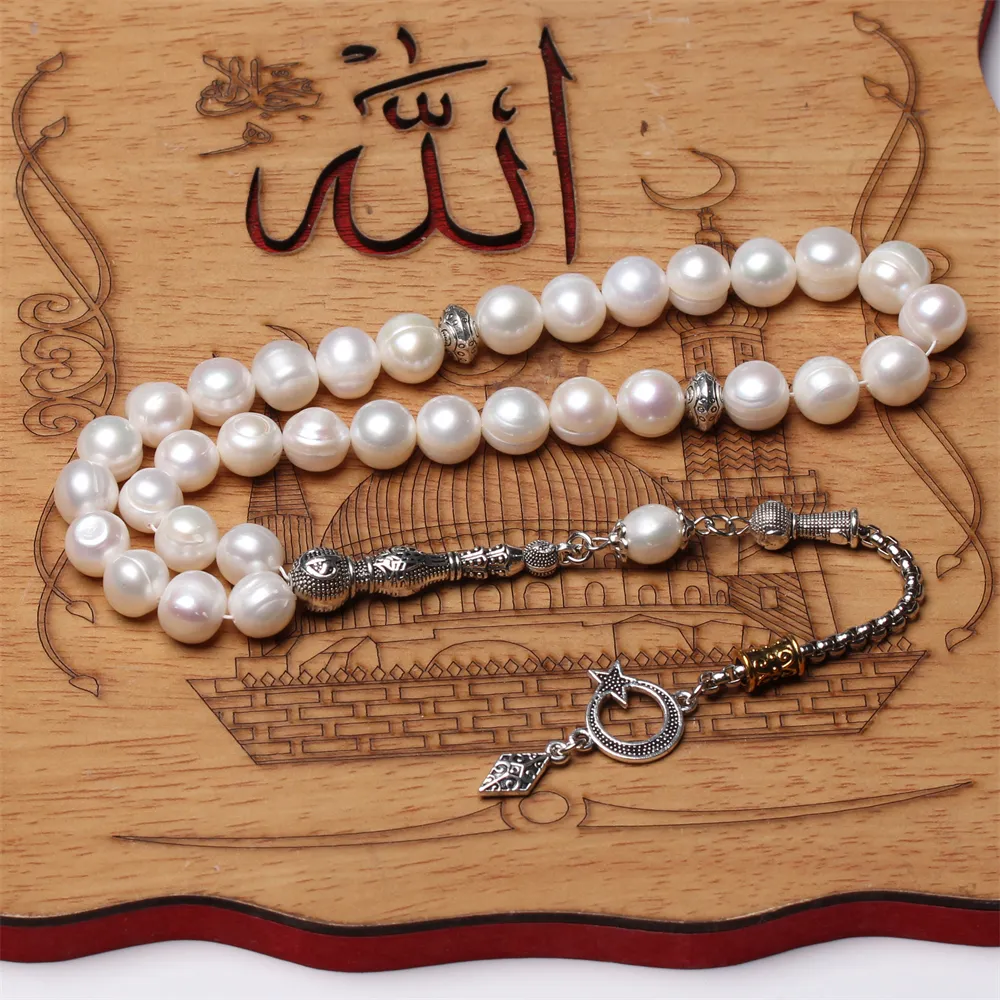 Strand Islamic Rosary Necklace 11-12mm Size Natural Freshwater Pearl Muslim Prayer Beads Tasbih Misbaha Subha Wedding_voghion.com