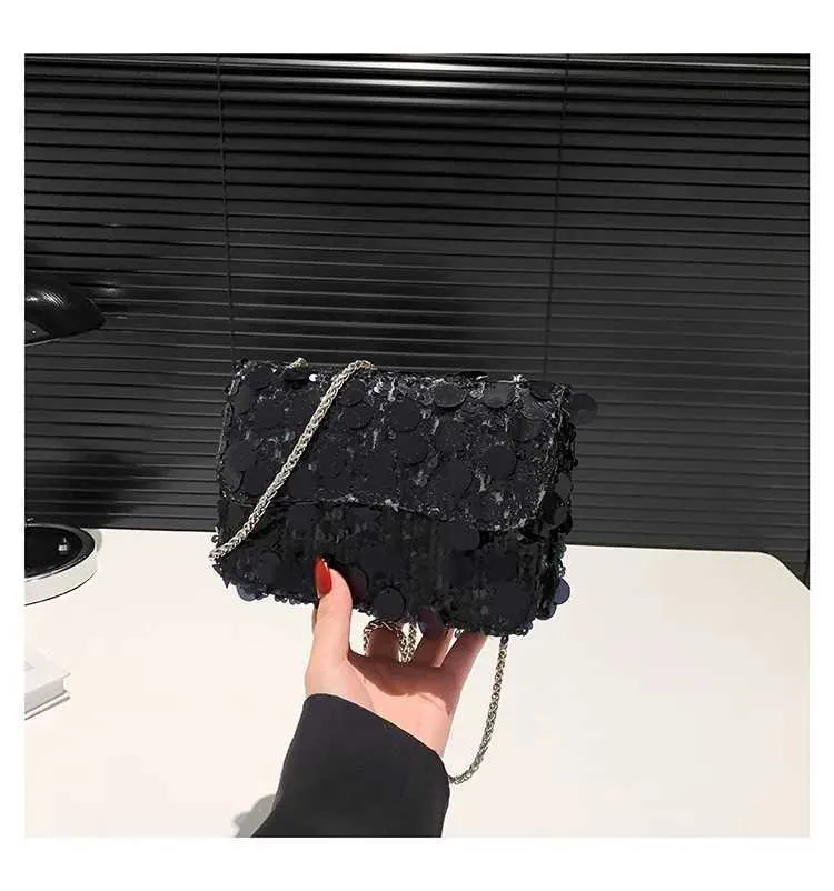 Sequined Shoulder Bag For Women Shiny Glossy Square Chain Bag_voghion.com
