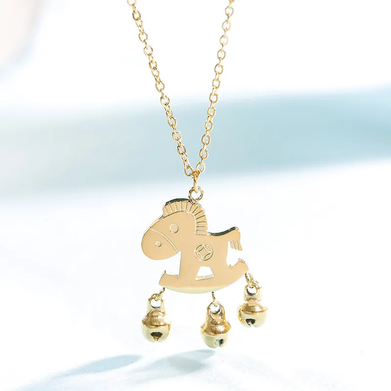 Pendentif collier cheval cloche minimaliste en acier inoxydable_voghion.com