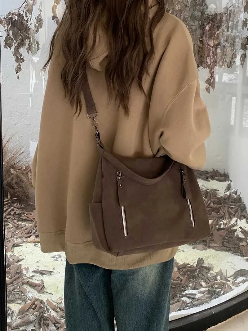 Sacs à bandoulière décontractés en cuir givré solide pour femmes de grande capacité pour l'automne et l'hiver_voghion.com
