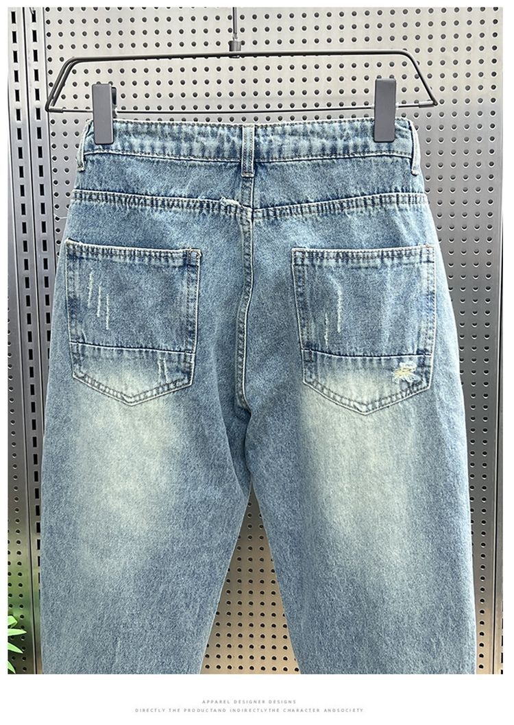 Trendy summer jeans for men with holes in the small feet, cropped loose Harun Versatile , China-Chic father beggar_voghion.com