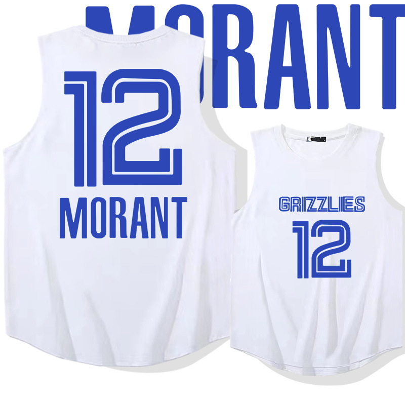 Grizzlies Morant 12 Quick Dried Tank With Curved Top For Men's And Women's Summer Basketball Sports Digital Jersey_voghion.com
