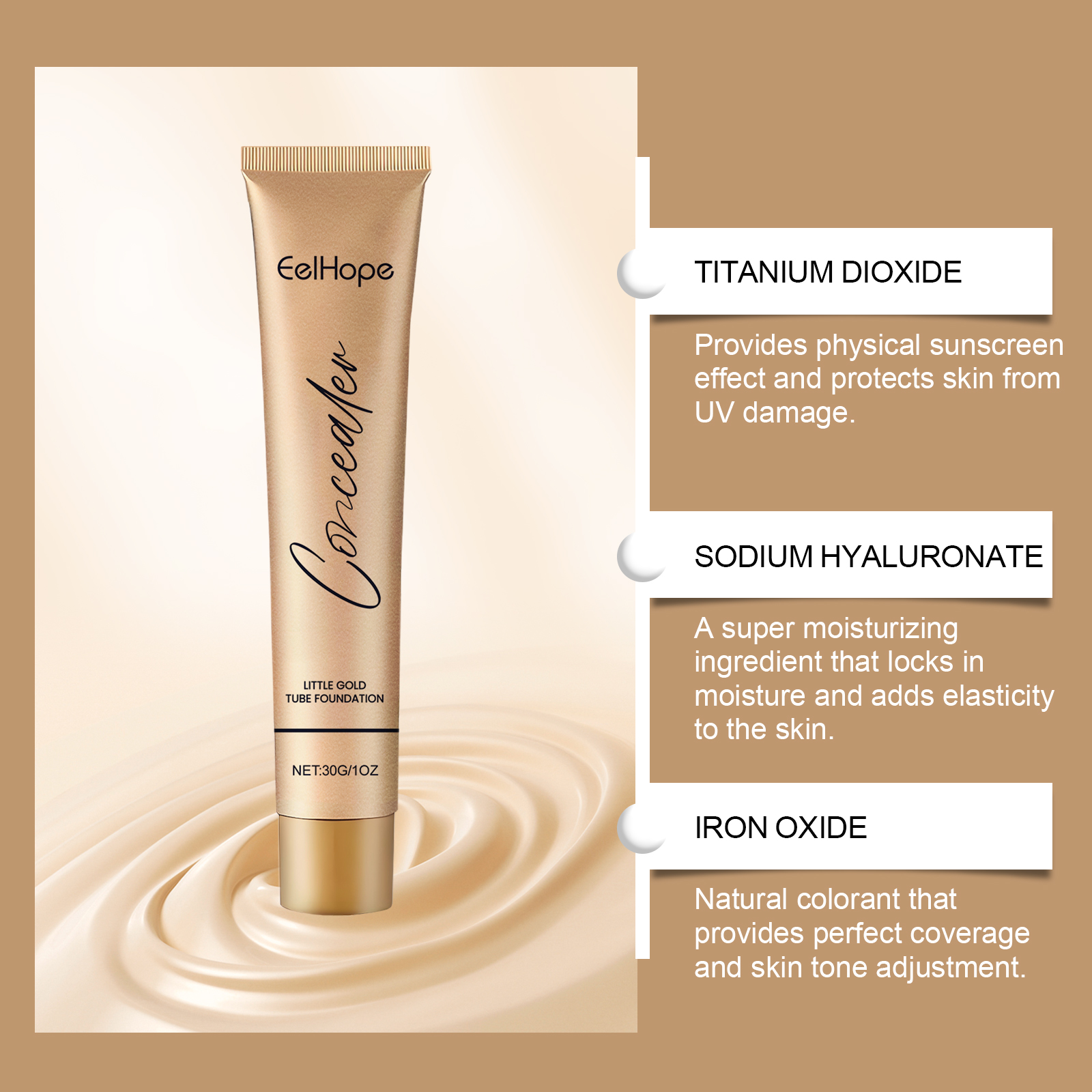Eelhope Gold Tube Natural Liquid Foundation Moisturising Concealer_voghion.com
