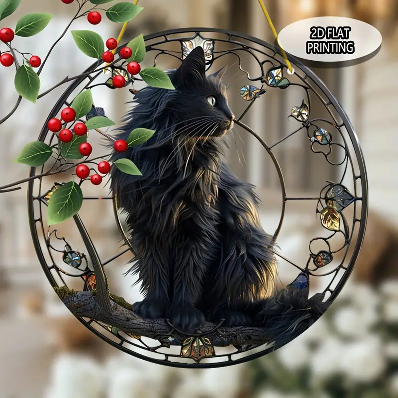 8x8in Cat On Branch Suncatcher - Colorful Acrylic Window Decor For Garden & Home - Perfect Gift For Cat Lovers_voghion.com
