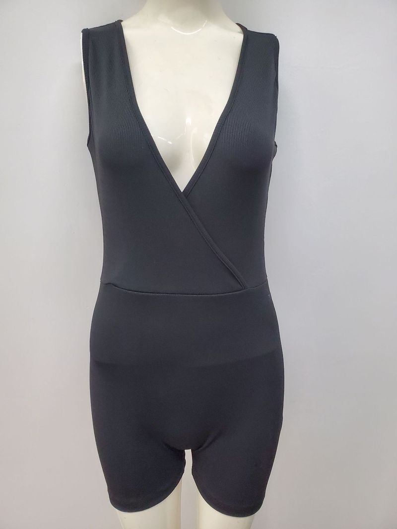 women's clothing solid color vest v-neck tight sexy jumpsuit_voghion.com