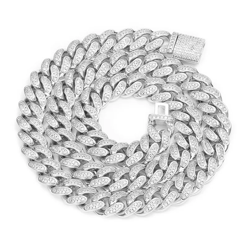 Schmuck Herren vergoldet 14 mm mit 2-reihigen CZ-Diamanten kubanische Gliederkette Halskette Designer Frauen Hip Hop Rapper Prong Choker_voghion.com