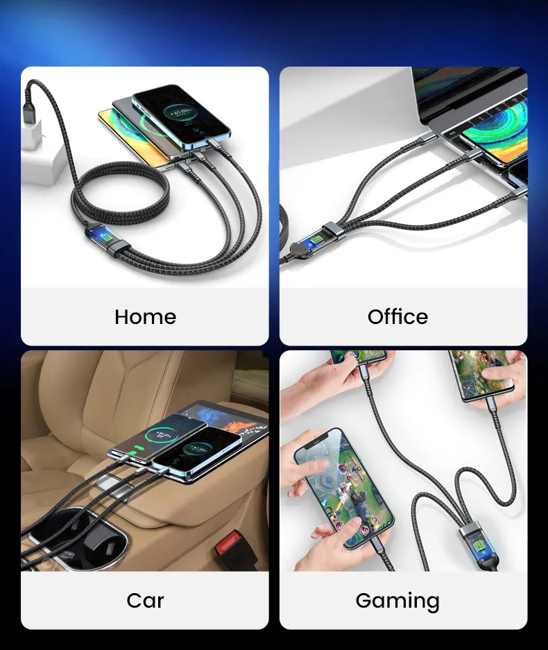 New Transparent LED Night Light Fast Charging Supports 100W 3 In 1 USB Charger Mobile Phone Type C Data Cable For Iphone_voghion.com