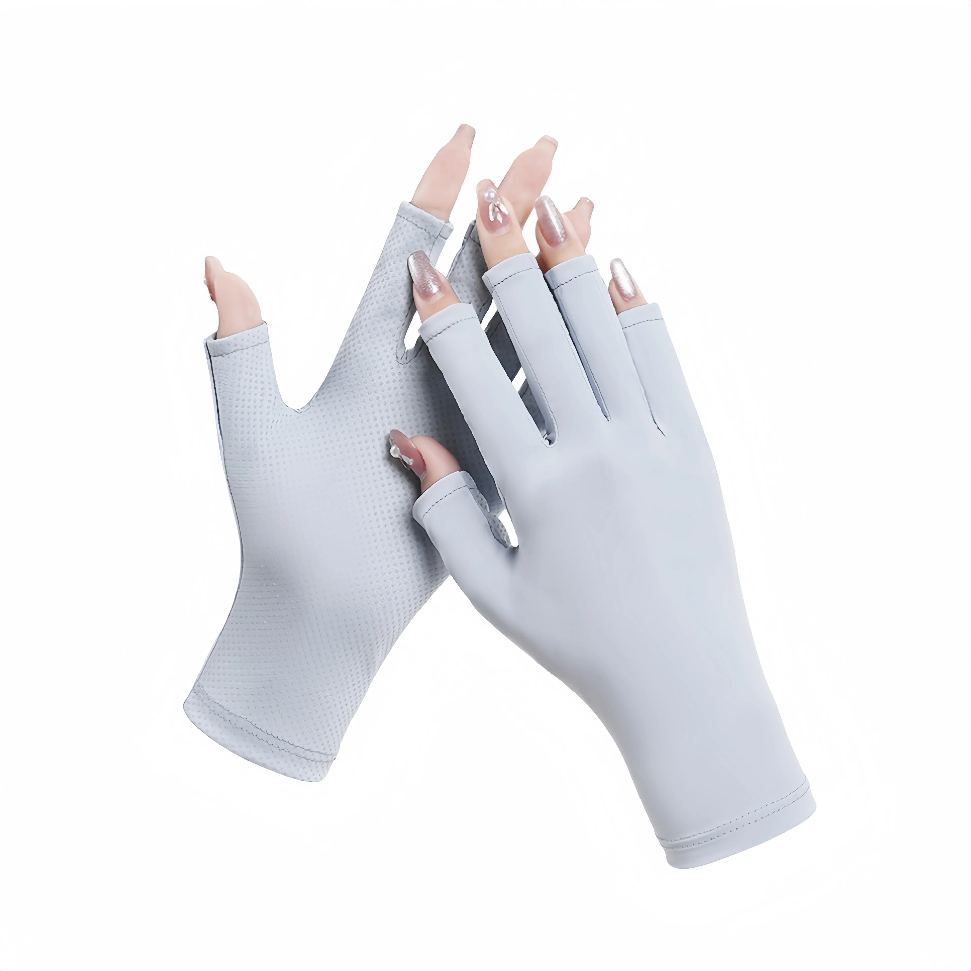 Neue hautfreundliche, atmungsaktive Sonnenschutz-Halbfingerhandschuhe aus Eisseide für den Sommer für Damen_voghion.com