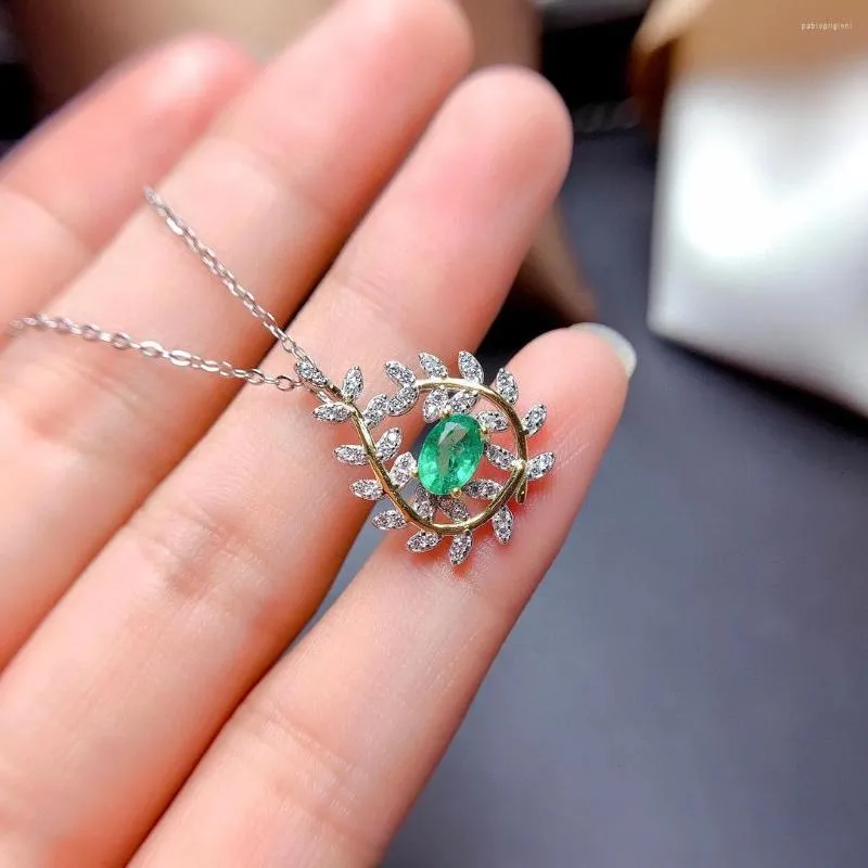 Ketten MeibaPJ Natürlicher Smaragd Edelstein Olivenzweig Anhänger Halskette Echter reiner Sier Grüner Stein Feiner Hochzeitsschmuck_voghion.com