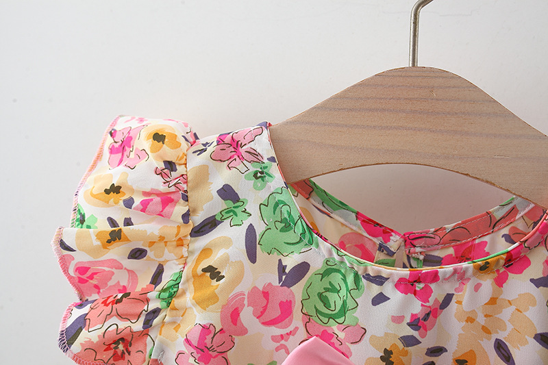Baby Mädchen Kleidung Set Blume Gedruckt Bogen Top + Baumwolle Shorts Koreanischen Stil Kinder Kleidung_voghion.com