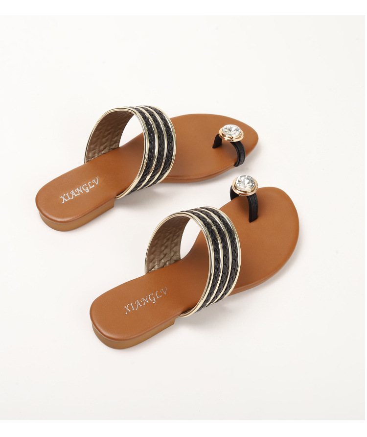 Sandali romani con fibbia a una parola con fibbia a diamante per donna, scarpe da donna intrecciate alla moda e comode_voghion.com