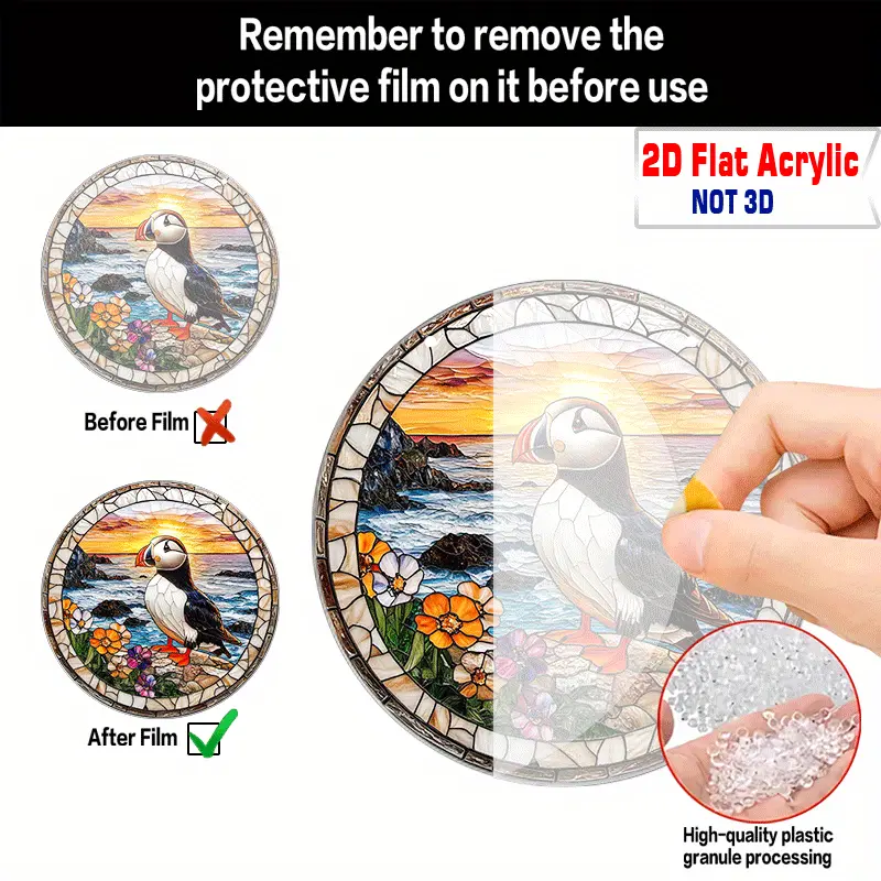 8" Puffin Suncatcher - rannikuteemaline 2D akrüüldekoor. Ideaalne verandale/kabinetti/elutuppa. Erksavärviline õueaktsent. Ideaalne kingitus linnusõpradele._voghion.com