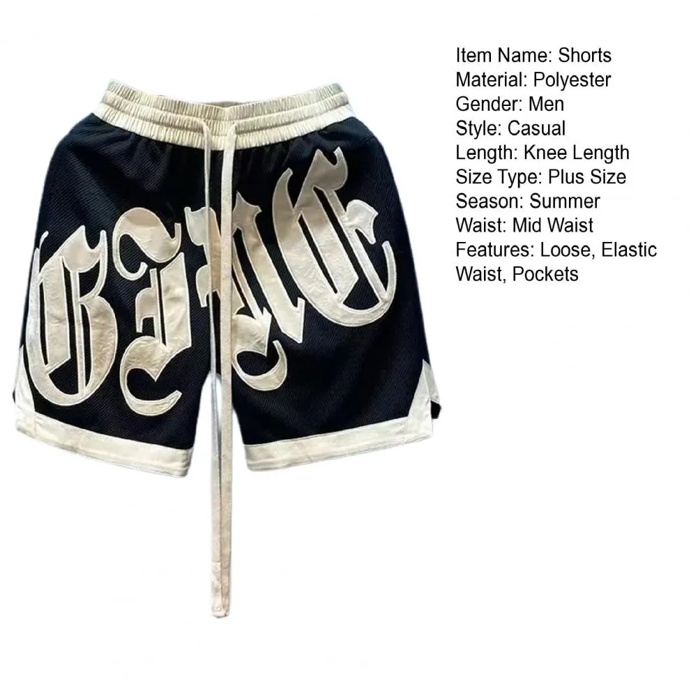 Men's Shorts Men Summer Pants Letter Print Drawstring With Elastic Waist Pockets Knee Length Vacation Beach Sport Casual_voghion.com