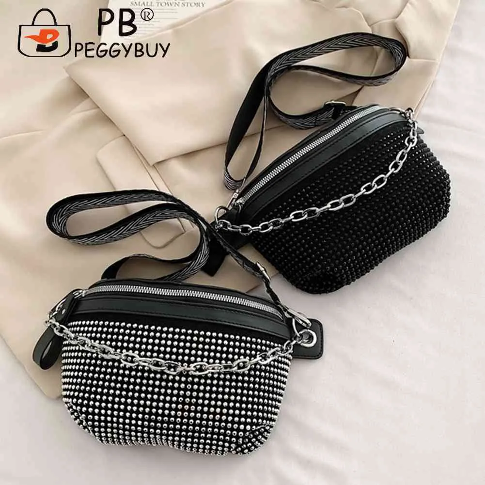Rhinestone Ladies Handbags Fashion Chain Female Sling Waist Pack Casual Adjustable Strap Portable Elegant For Weekend_voghion.com