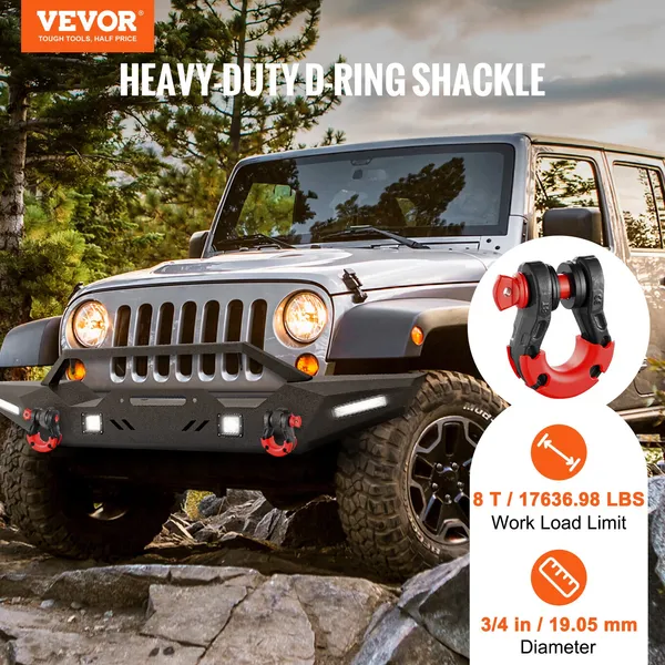 2 Pack 19mm D-Ring Shackle With 22.2mm Screw Pin 30 Ton Break Strength_voghion.com