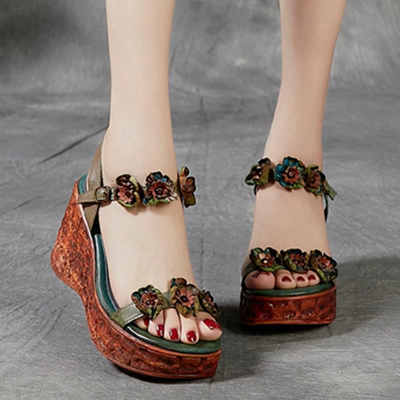 Oversized Floral Flat Sandals For Women With Sloping Heels_voghion.com