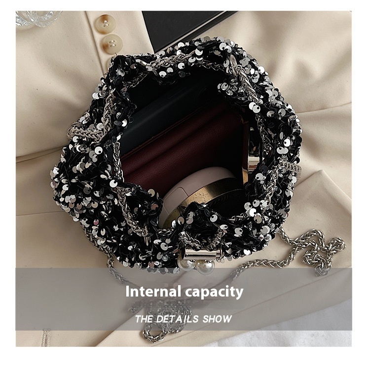 Fashionable and Personalized Sequin Bag for Women in 2024 New Korean Version Bucket Bag Stylish Shoulder Bag Trendy Crossbody Dinner Bag_voghion.com