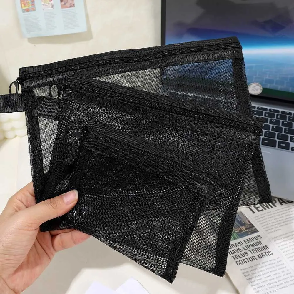1/3 pezzo nero rete portatile da viaggio organizer per toilette rossetto portaoggetti borsa trasparente per il trucco S/M/L_voghion.com