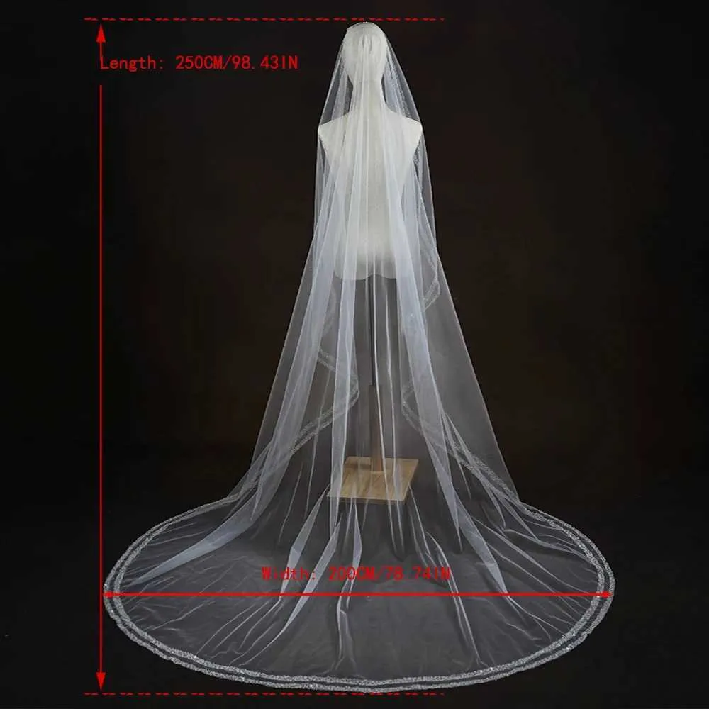 Jewelry Crystal Beaded Wedding Veils With Beading Long Cathedral 1 Tier Bridal Hair Accessories 2024 Summer VP77_voghion.com