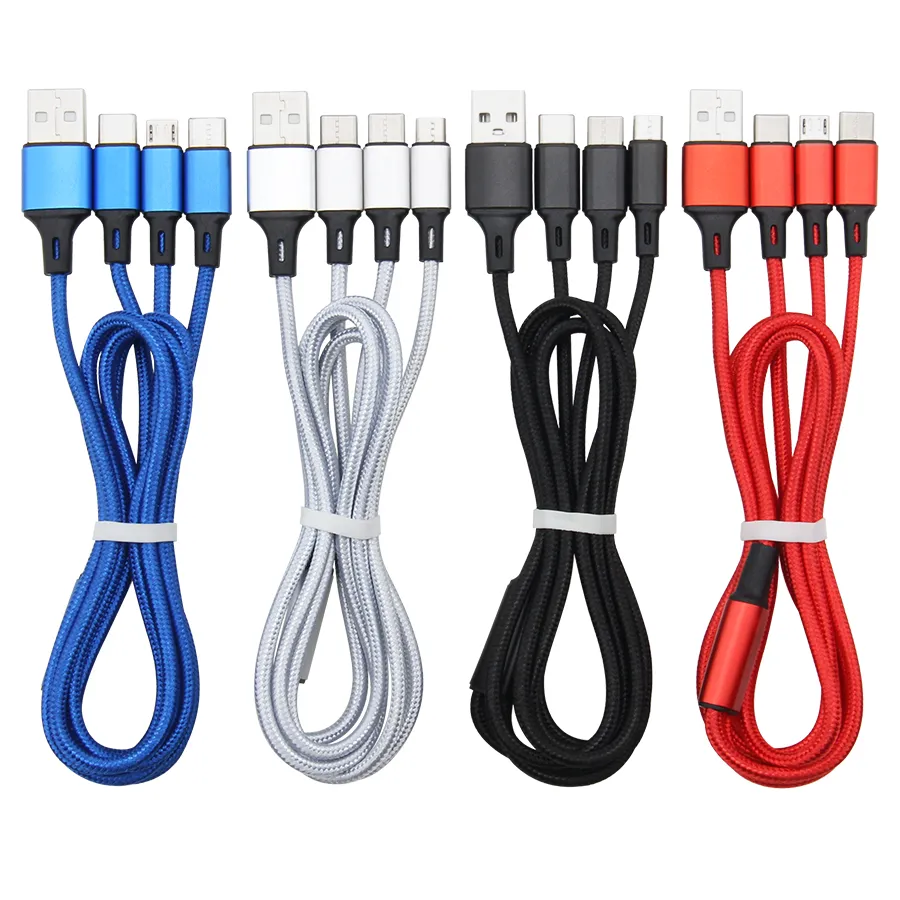 Câble de charge rapide multi-USB 3 en 1 en nylon tressé de 1,2 m, micro USB Type-C pour téléphone Xiaomi, Samsung et Android_voghion.com