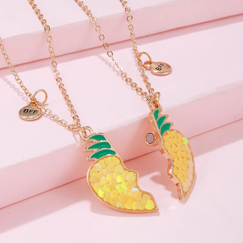 Collane con ciondolo k Frutta Ananas Bambini Ragazze Amici BFF Collana dell'amicizia di 2 Gioielli Regalo_voghion.com