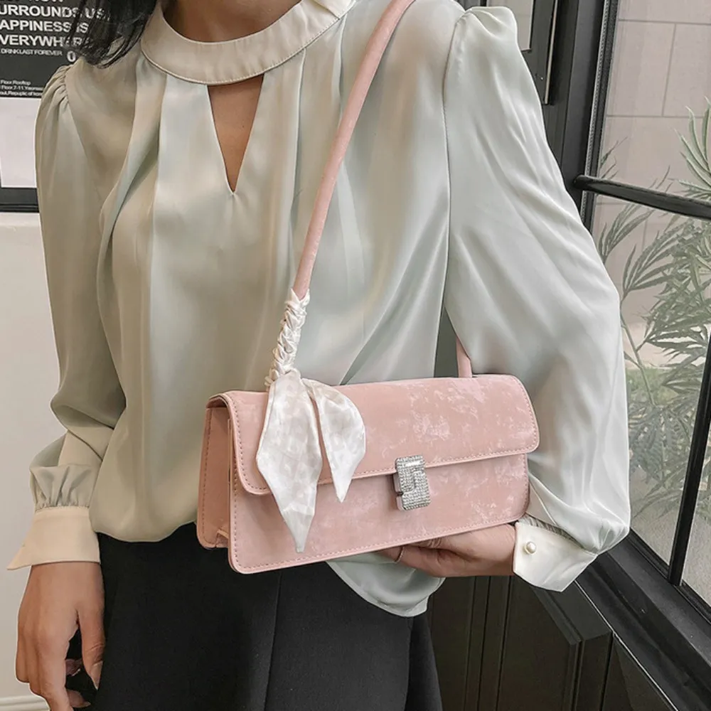 Retro Silk Scarf Lady Shoulder Underarm Casual Commuting Handbag Minimalist Business Women's Banquet Bag_voghion.com