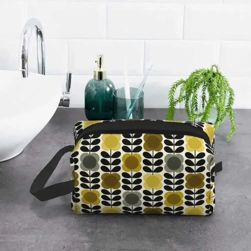 Tilpasset Orla Kiely Spot wer Tørret Gul Grå Dame Makeupæske med Stor Kapacitet Skønhedsopbevaringspose Y241023_voghion.com