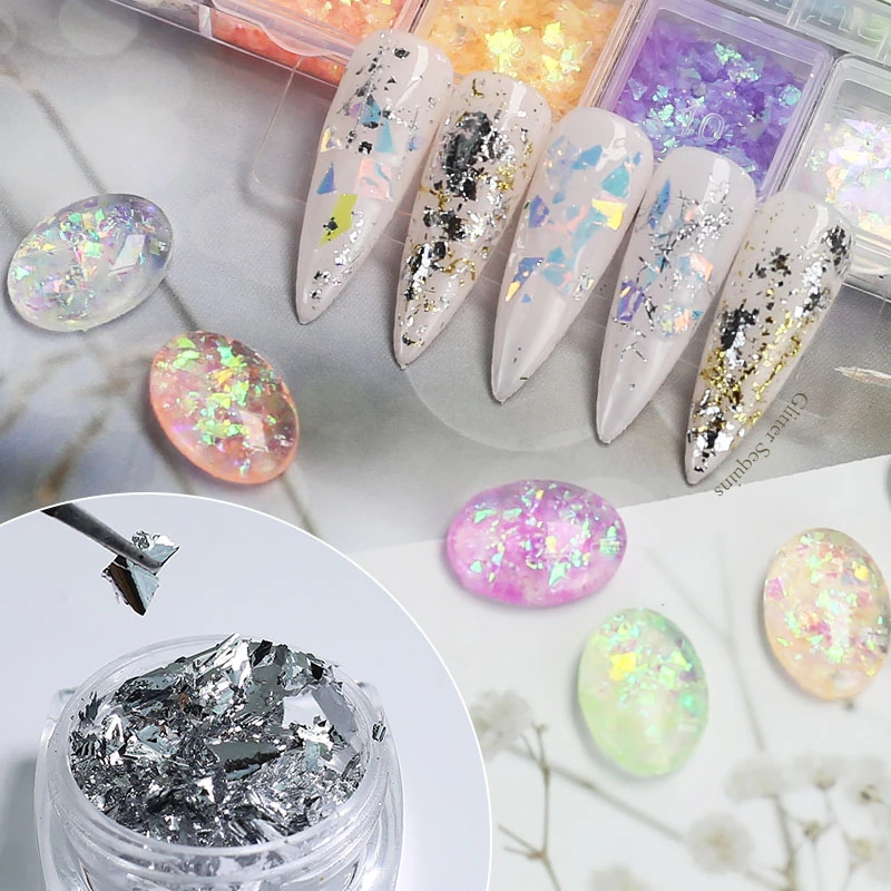 Arte Clavo Spangles Nail Glitter Flakes Sequin 12 vnt in 1 Rose Gold Silver DIY Butterfly panirimo milteliai akriliniams nagams_voghion.com