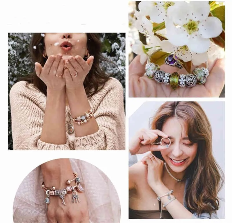 Echte Sterling Silber Perlen Schlangenkette Armband Roségolddraht passend für Original Pandra Bead Charm Damen Schmuck 2022_voghion.com