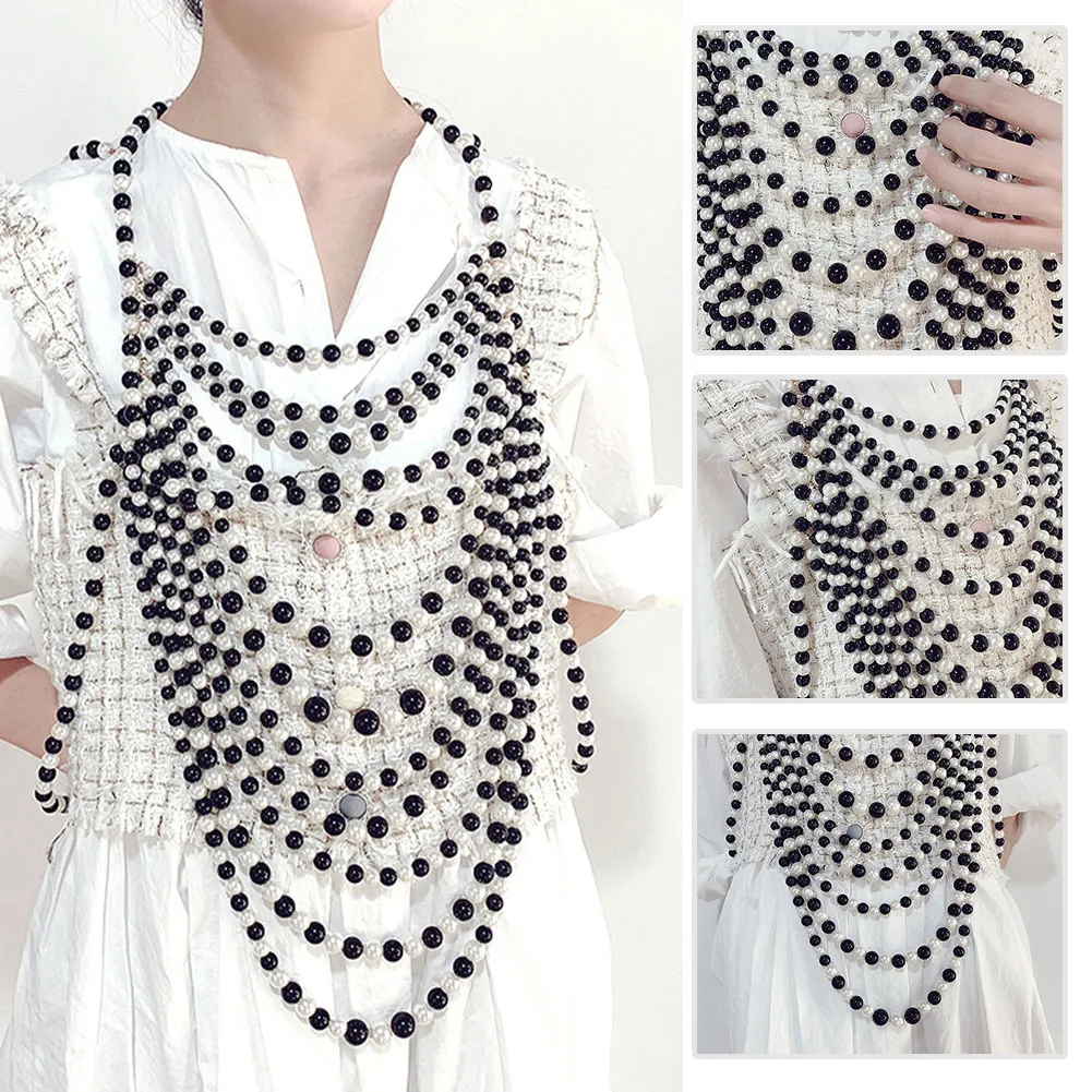 Chaînes Long Collier Blanc Noir Femmes Taille Réglable Bijoux En Plastique Perle Corps Chaîne Anniversaire Épaule_voghion.com