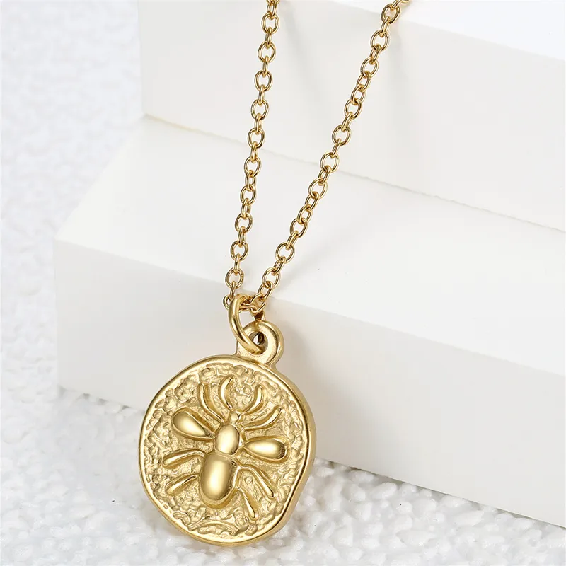 Coliere cu pandantiv simple Ins Metal rotund insecte colier elegant femei oțel inoxidabil claviculă lanț modă punk_voghion.com