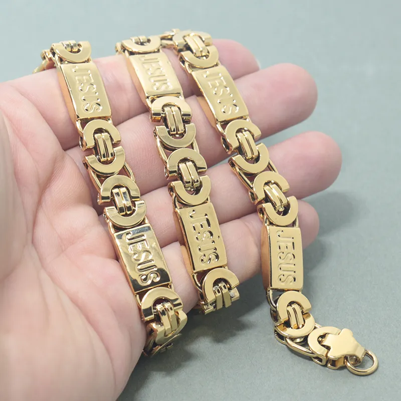 SET DI GIOIELLI Set di bracciali con collana in acciaio inossidabile a maglia piatta bizantina con catena da uomo da 11 mm_voghion.com