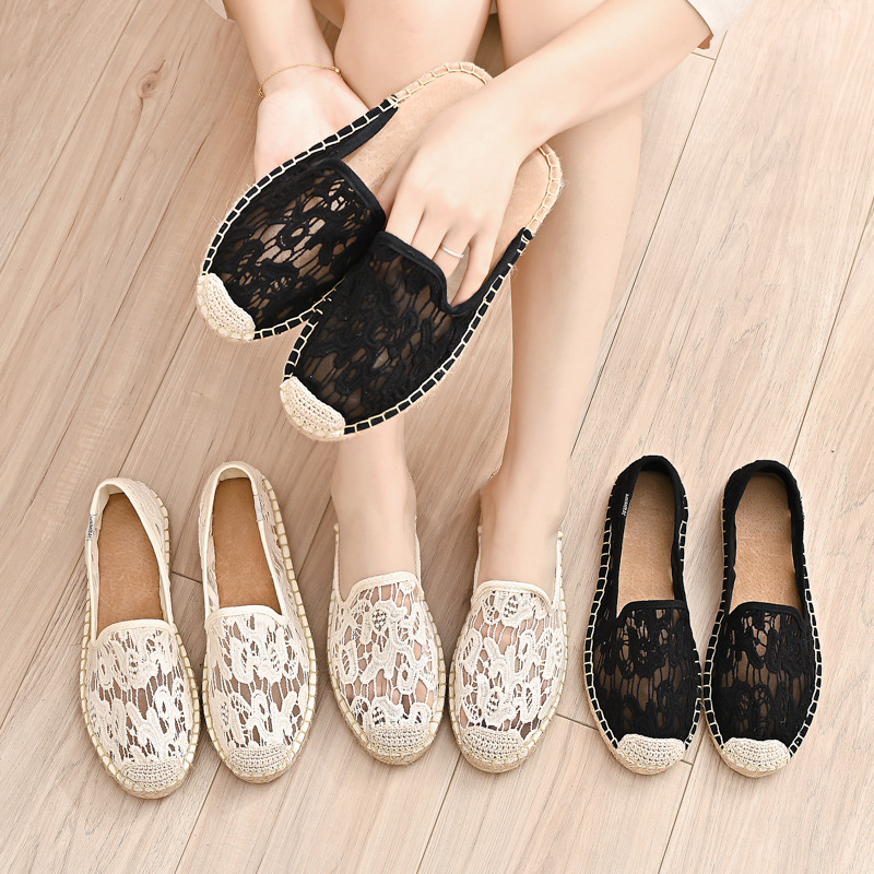 Spring Summer Soft Sole Mesh Breathable Women's Casual Shoes with Hollow Half Tug Lazy Footwear Linen Grass Knitted Sandals