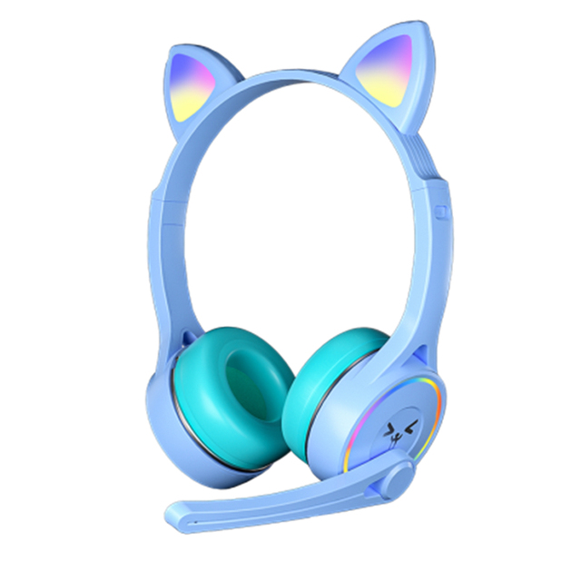 Cuffie rosa a forma di gatto, auricolari wireless RGB Bluetooth con microfono, regalo per bambini, musica stereo per iPhone, Xiaomi, supporto TF, MP3_voghion.com