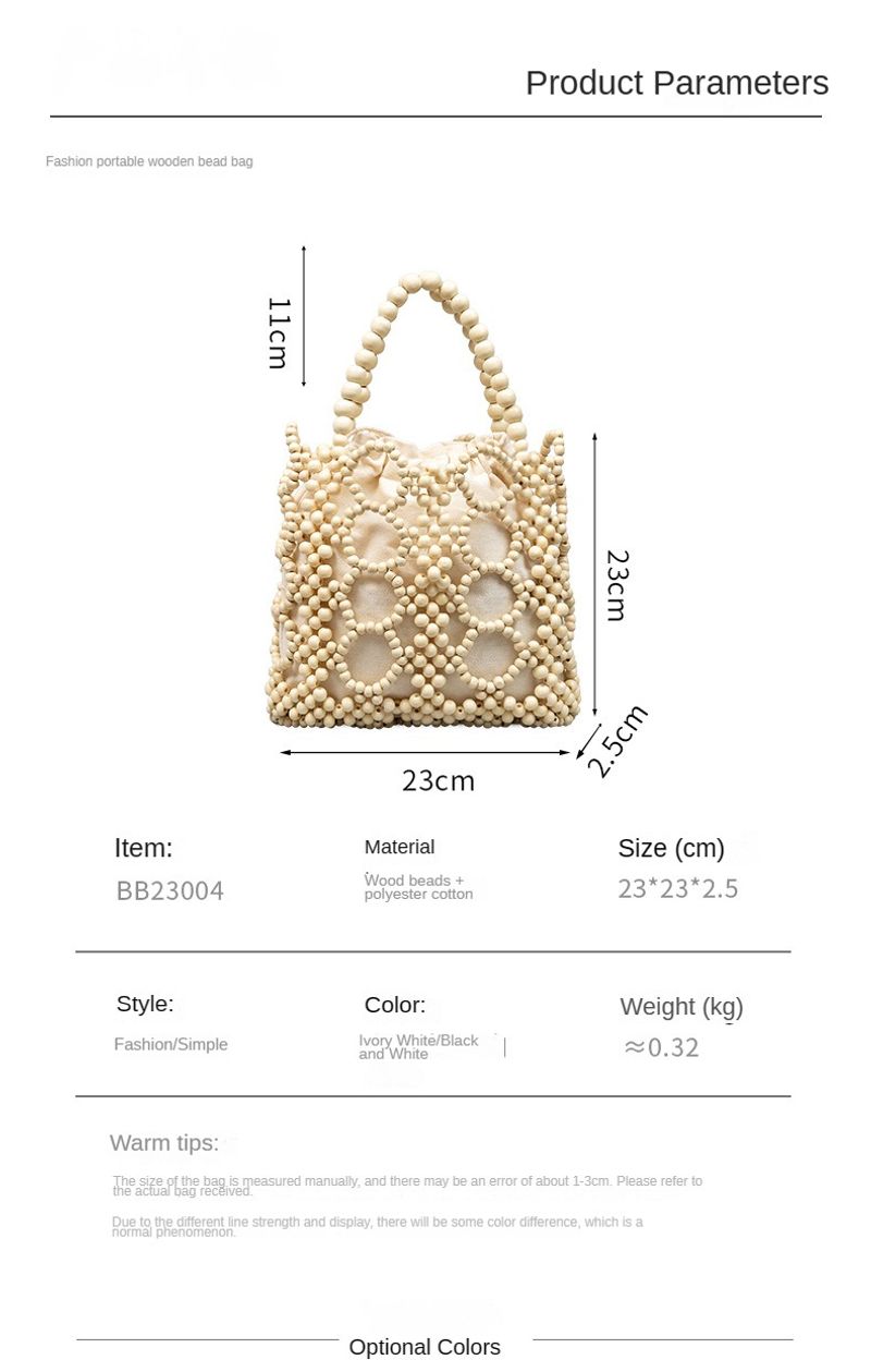 Hochwertige Handtasche Damen, Nischendesign, aus Holzperlen, handgewebte, modische Hohltasche, große Kapazität, Tasche_voghion.com
