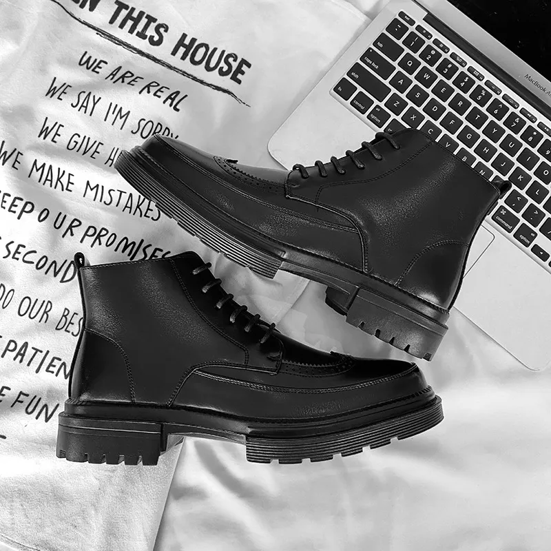 Britischer Stil Plateau Arbeitsschuhe Brogue Herren Stiefel Größe 38-44 2024_voghion.com
