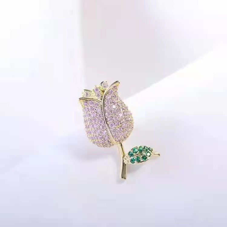 Korean version elegant small collar decoration, tulip zircon brooch, universal anti glare clothing hat accessories,_voghion.com