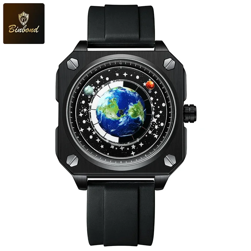 Men's Quartz Watch Rotating Earth Dial Creative Blue Planet Design_voghion.com