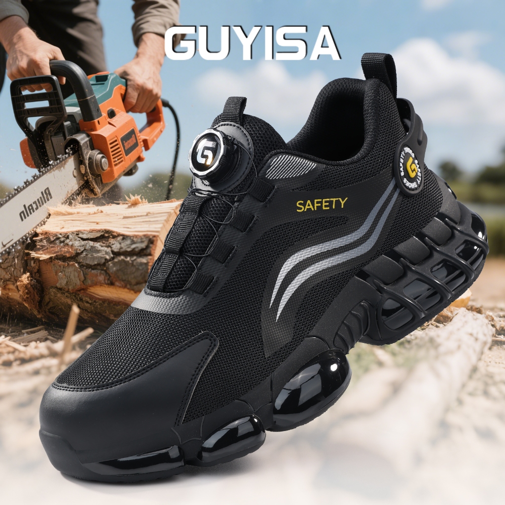GUYISA Safety Shoes Work Shoes For Men Construction Site Comfortable Breathable F101BK_voghion.com
