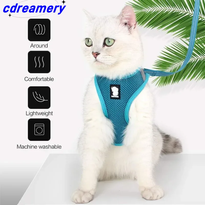 Arnés para gatos, correa de malla suave, transpirable, reflectante, ajustable, para pasear perros y gatitos, accesorios para gatos._voghion.com