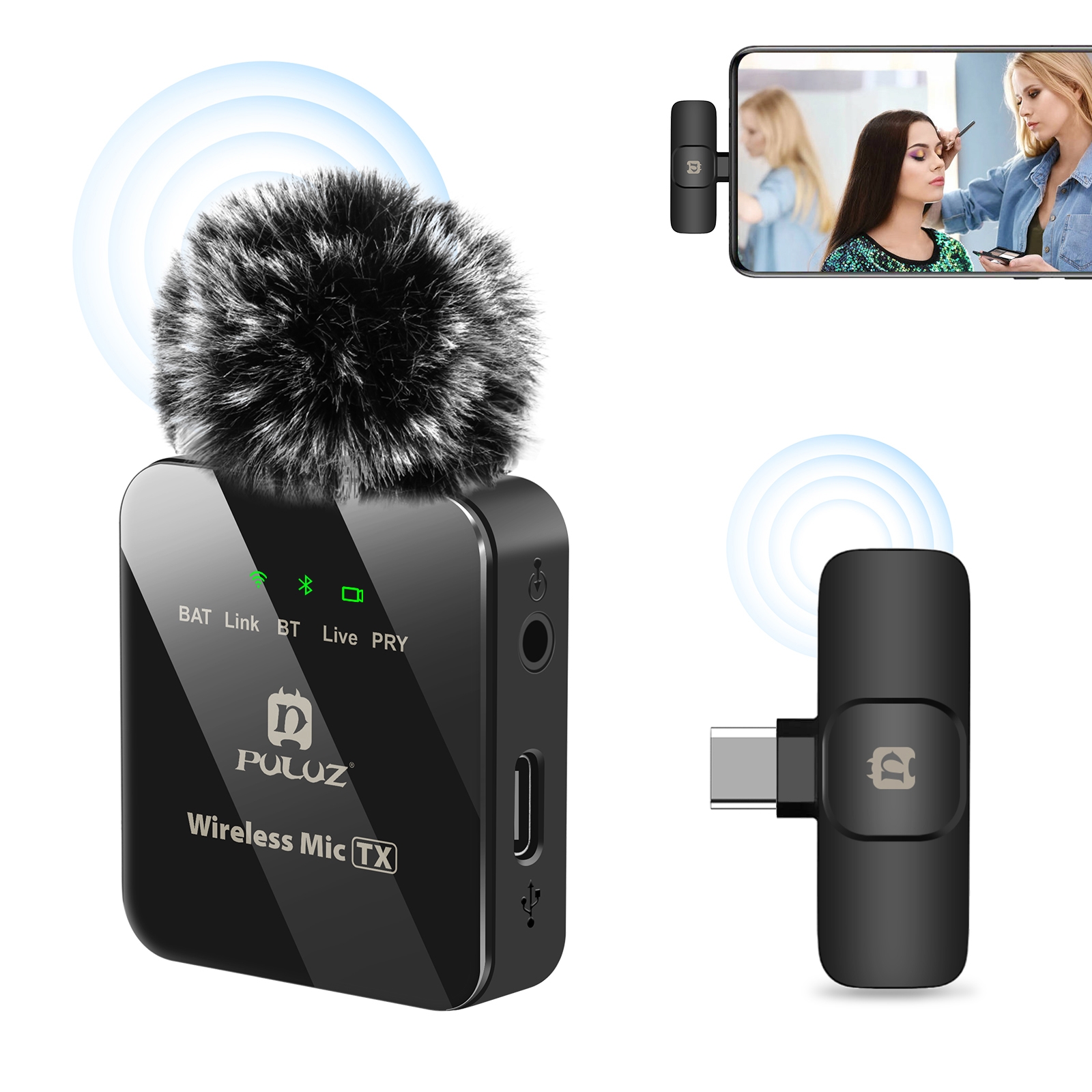 Wireless Lavalier Microphone for Type-C Phone, Type-C Receiver(Black)
