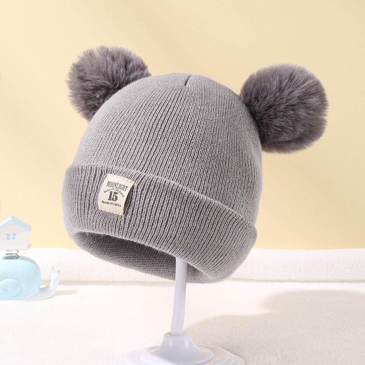 Baby clothing acrylic solid color wool double ball hat for children