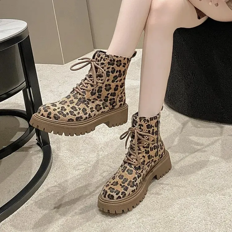 Leopard Pattern Ankle Boots For Women Winter Platform Shoes_voghion.com