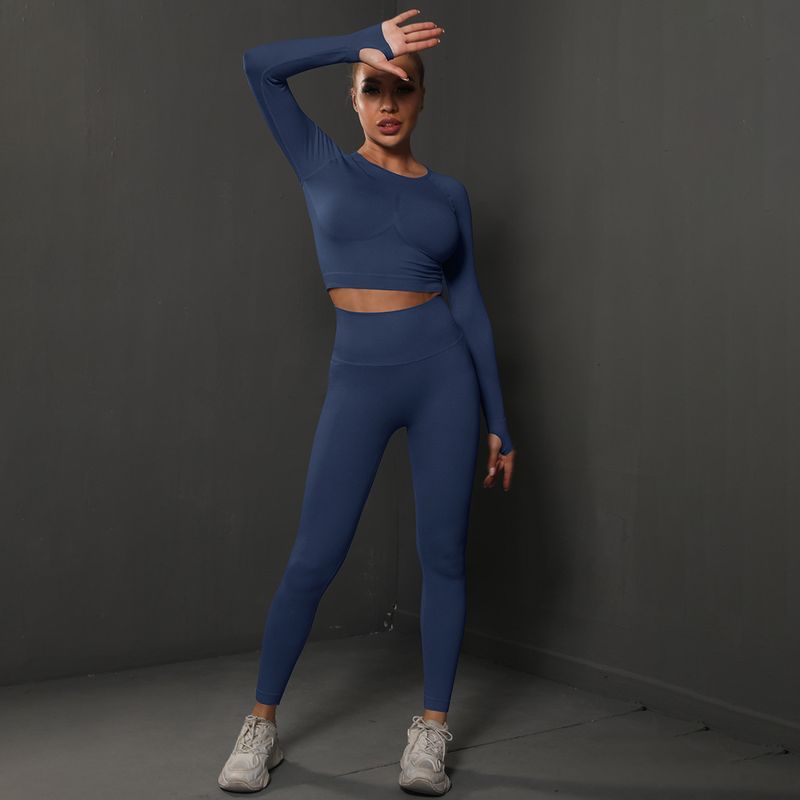 Nahtloser, pfirsichfarbener, enger Hüftlift-Yoga-Sport-Laufanzug, zweiteiliger Fiess-Anzug für Frauen_voghion.com