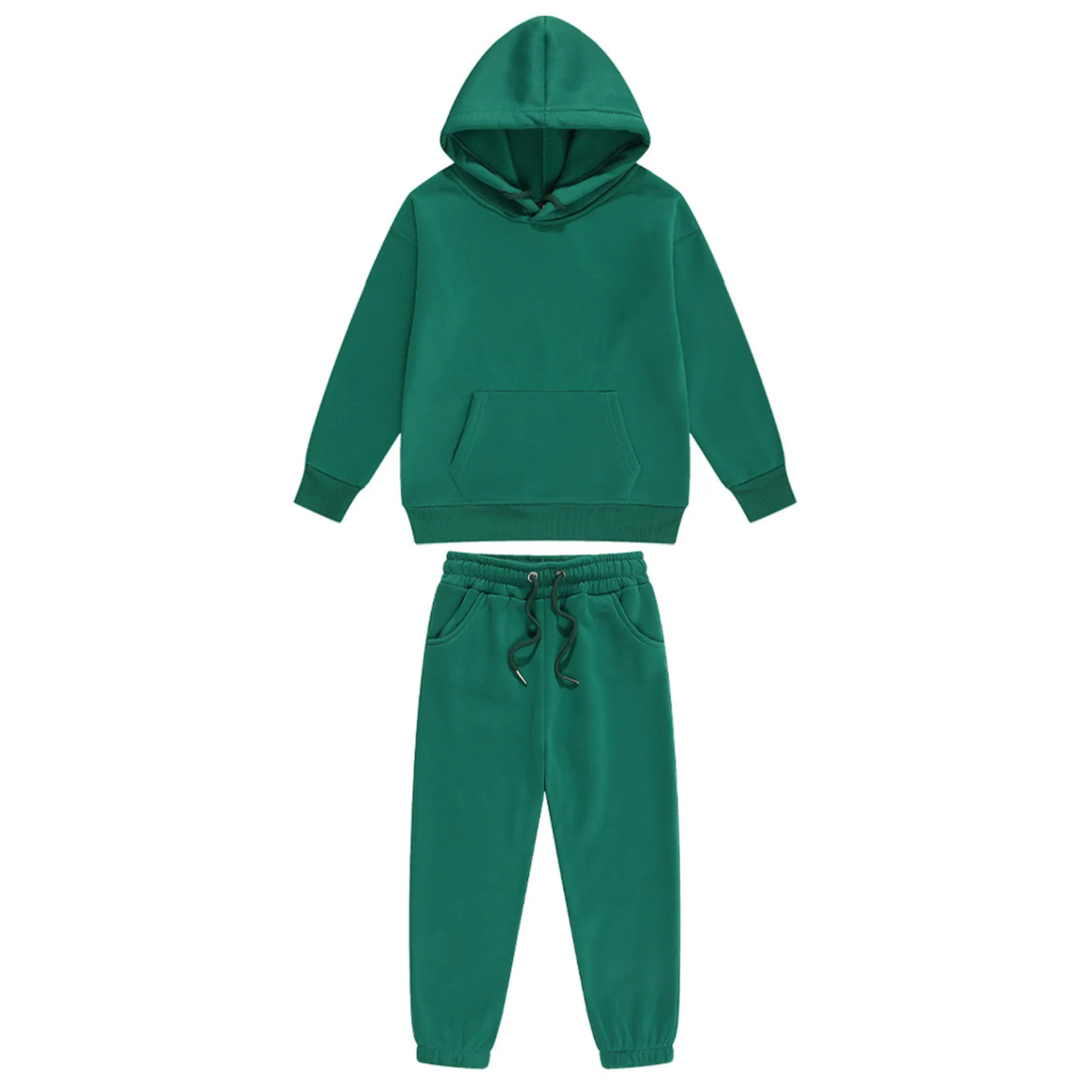 Koşu Setleri Çocuk Erkek Kız 2 Parça Spor Kıyafetleri Düz Renk Eşofman Uzun Kollu Kapşonlu Sweatshirt Eşofman Altı Antrenman Koşu_voghion.com